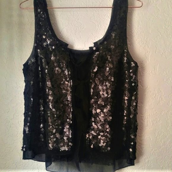 Forever 21 Black Square Sequin Sexy Ties in Back Semi-Transparent Top SZ M - Picture 7 of 7
